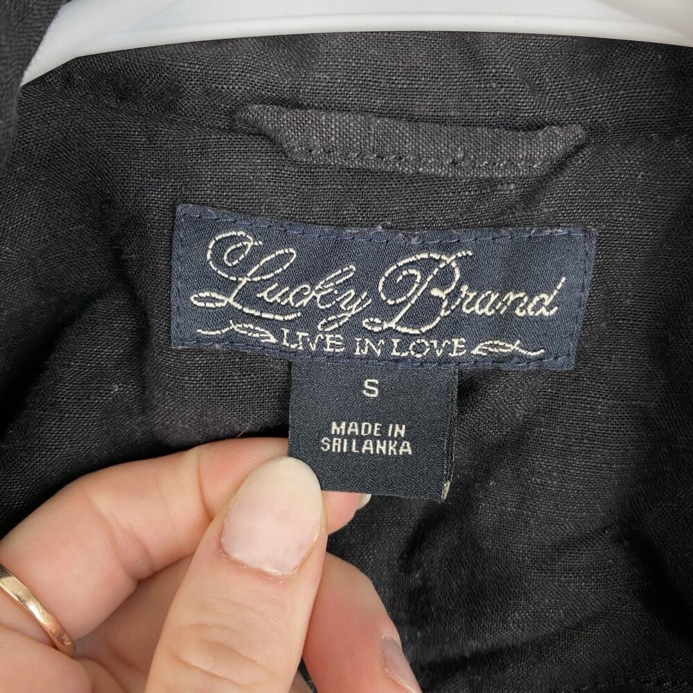 Lucky Brand Womens Linen Blend Moto Biker Jacket Black Sz S Grunge Streetwear - Picture 7 of 11